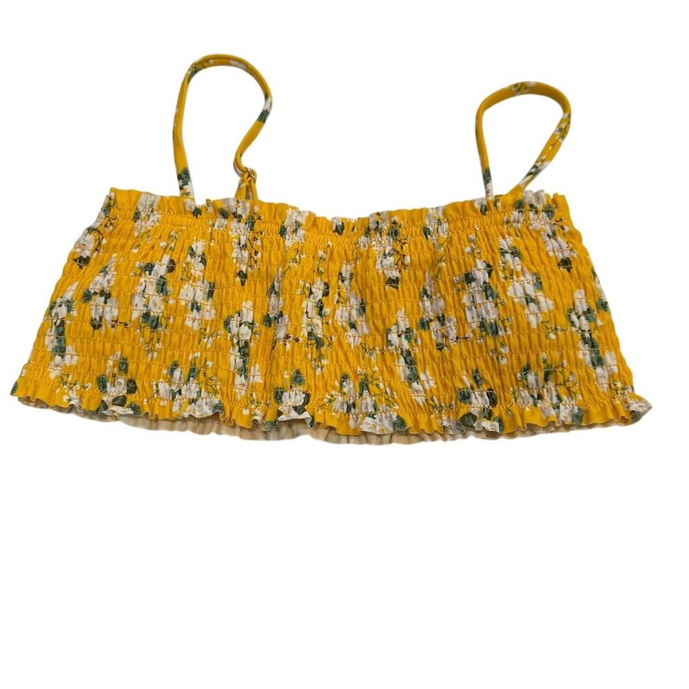Cabana del Sol Women's Floral Smocked Bikini Top Yellow Size M - Picture 1 of 3